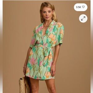 Lulu's Mint Floral Mini Dress with Pink & Peach Blooms